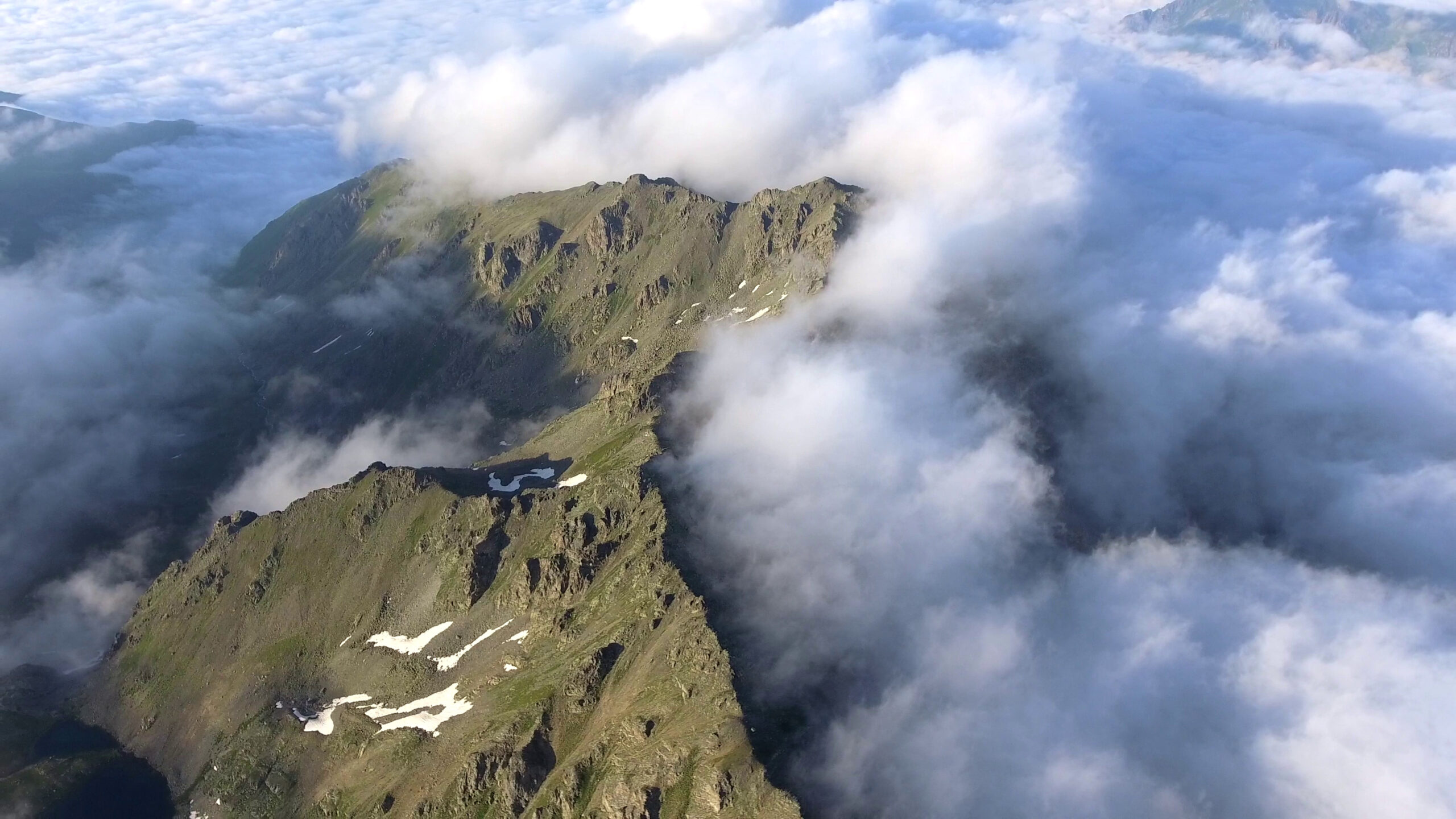High Atlas mountain range above the clouds, Morocco
