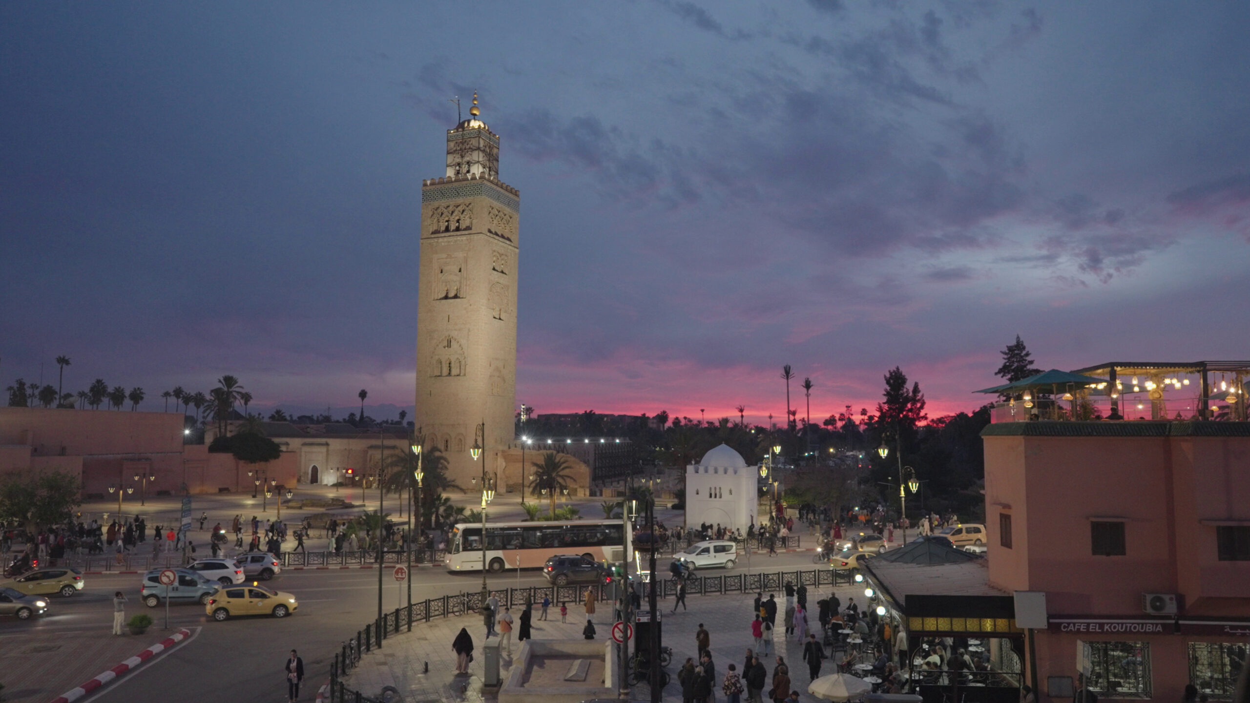 Marrakech Medina and Koutoubia Mosque at sunset